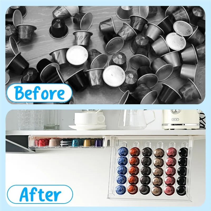 AA80-Coffee Pod Capsule Organizer Fornespresso Pods حامل 30-سعة منظم درج شفاف وخزانة حامل