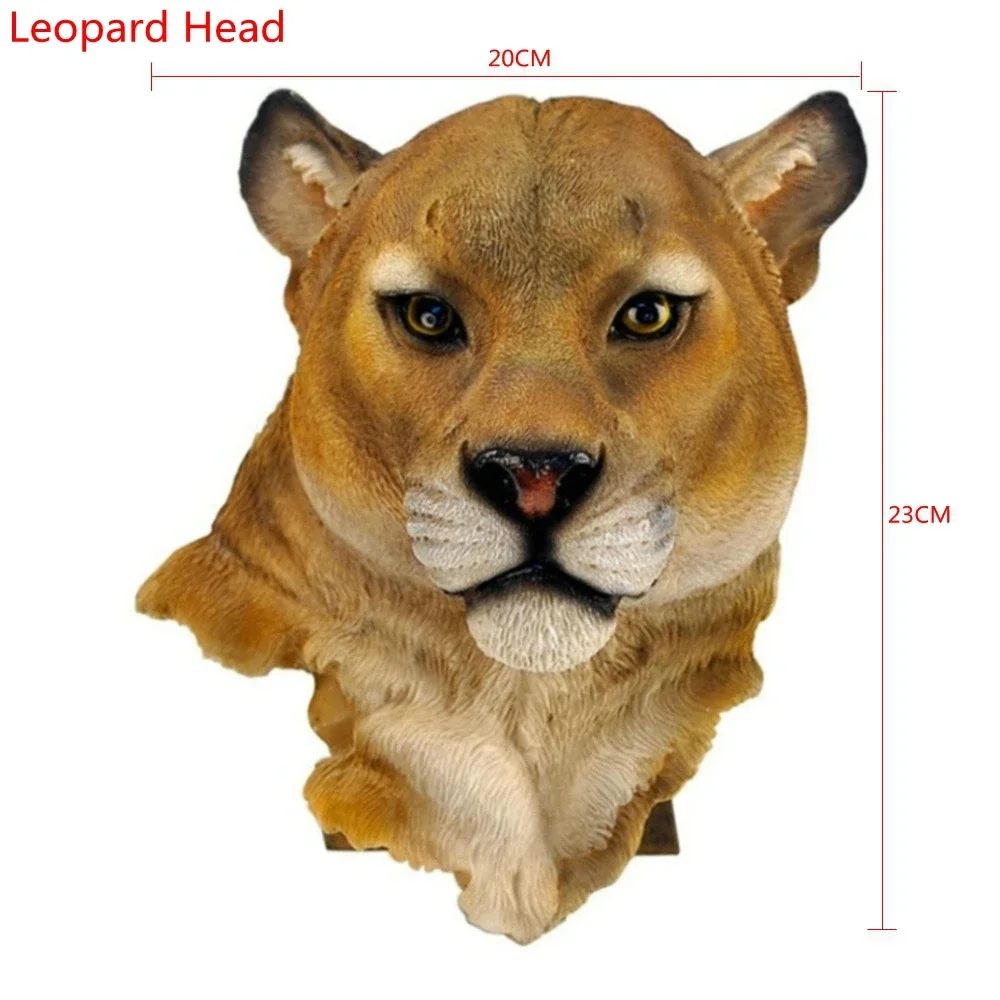 3D Animal Head Wall Hanging Resin Decoration Wolf Leopard Lion Bear Mural Wildlife Sculpture Figurines Home Accessories