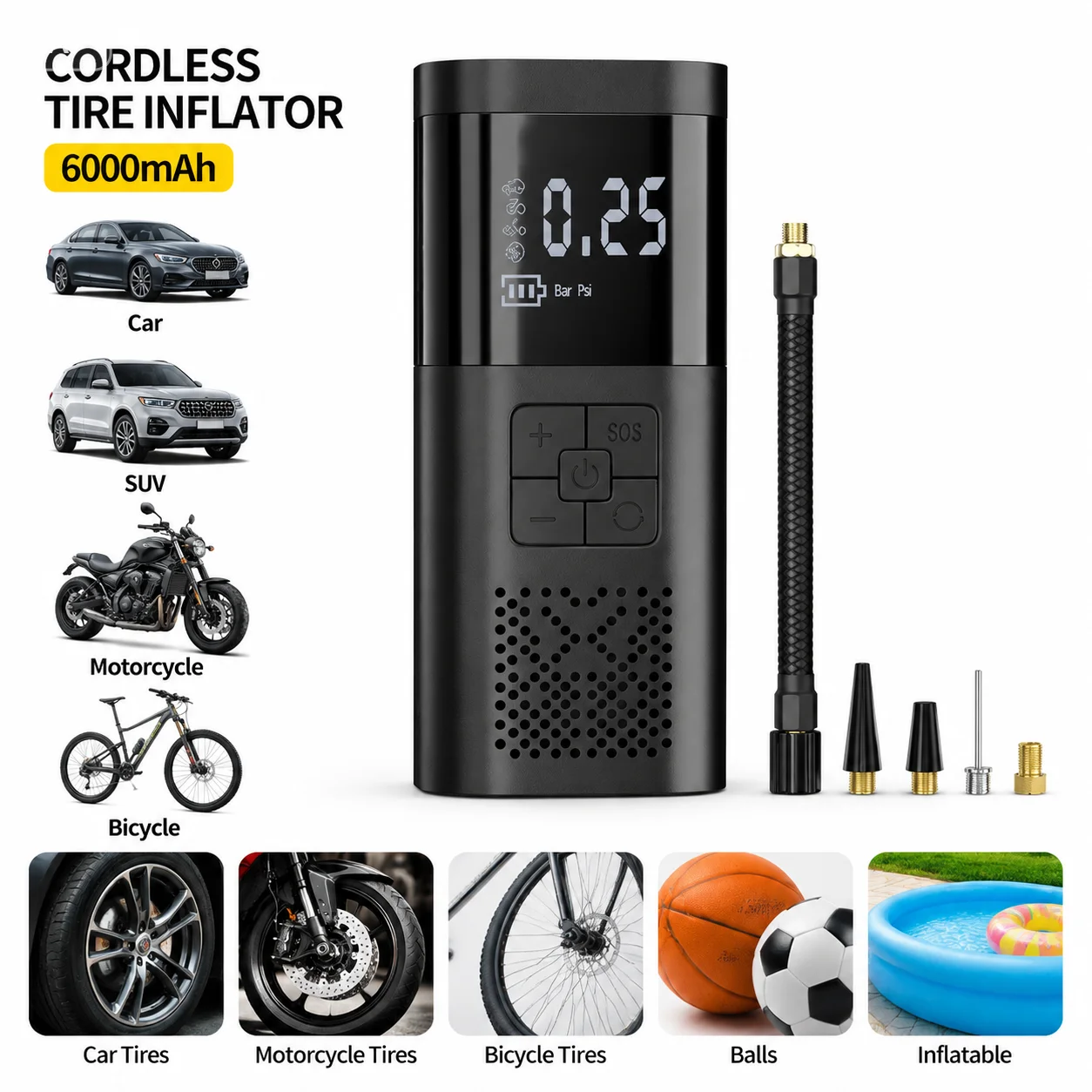 Portable Car Air Compressor 3X Faster 150PSI Cordless Tire Inflator Pump with Digital Gauge for Car Motorcycle Bike Air Pump