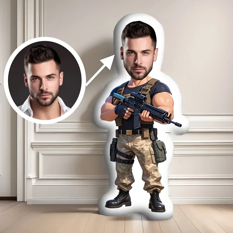 Customizing a Special Forces Pillow, Personalized Face And Body Combination Design, Digital Printing, Short Plush Fabric, Hidden