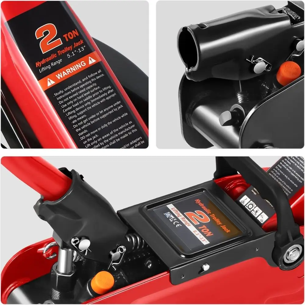 Cric trolley idraulico a basso profilo da 2 tonnellate, capacità di 4000 libbre, cric di sollevamento per auto in acciaio, portata 5,1-13, rosso