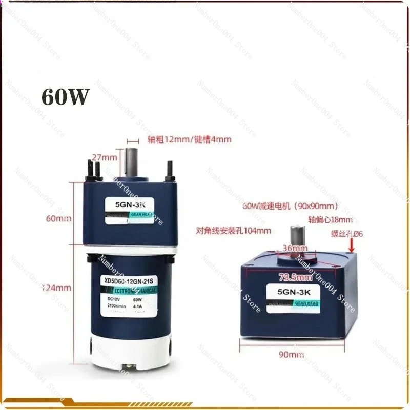 

For DC 12/24V 60W Permanent Magnet DC Geared Motor Adjustable Speed High Torsion Metal Micro Gear Reducer Motor 10To 600RPM