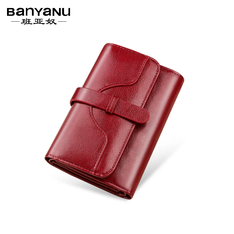 Fashion Genuine Leather Women's Wallet Vintage Tri-fold Oil Wax Cowhide Coin Purse Credit Card Holder RFID Wallets for Women