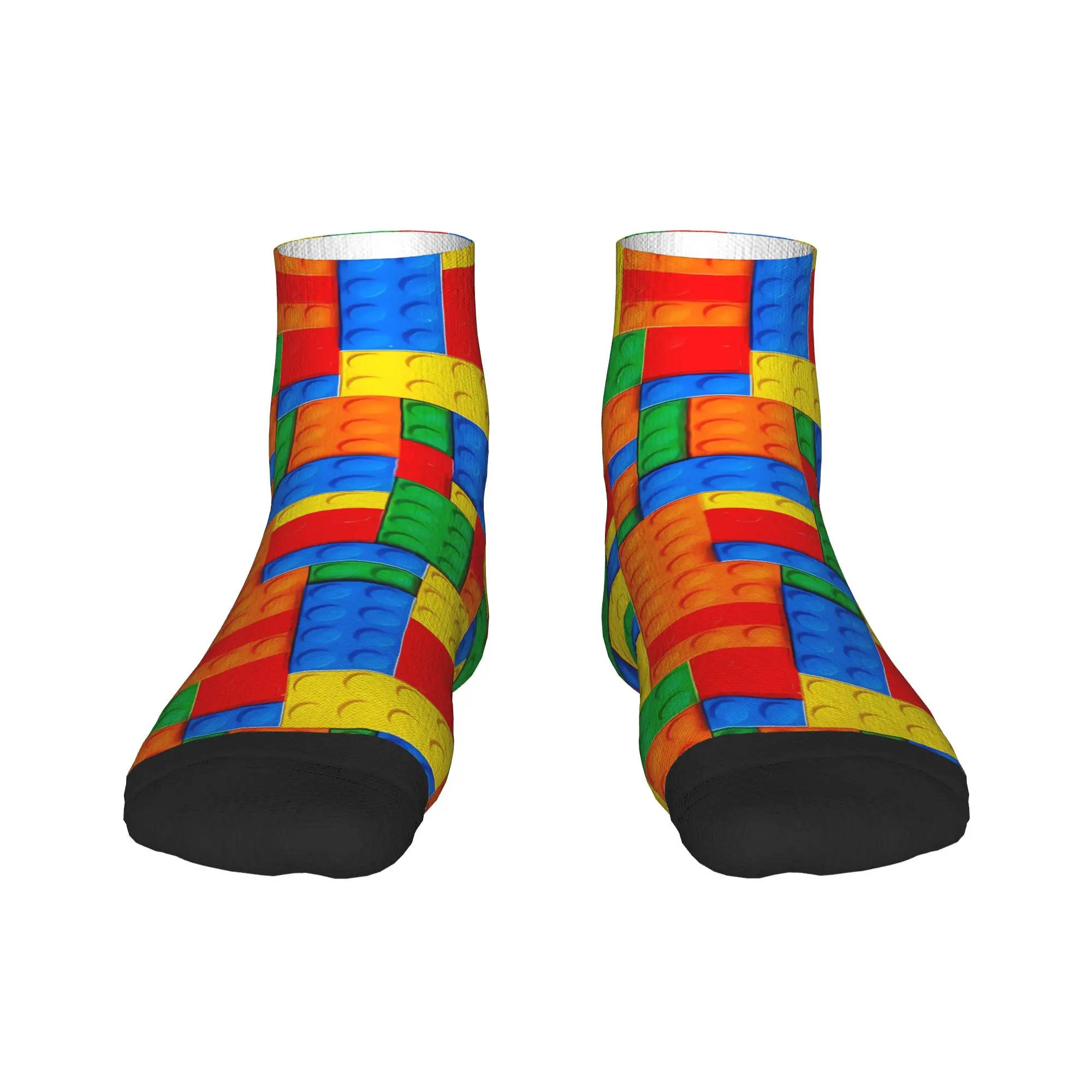 Vibrant Building Blocks Colorful Brick Print Casual Socks For Men Funny Soft Ankle Socks Summer Skateboard Design Anti Sock