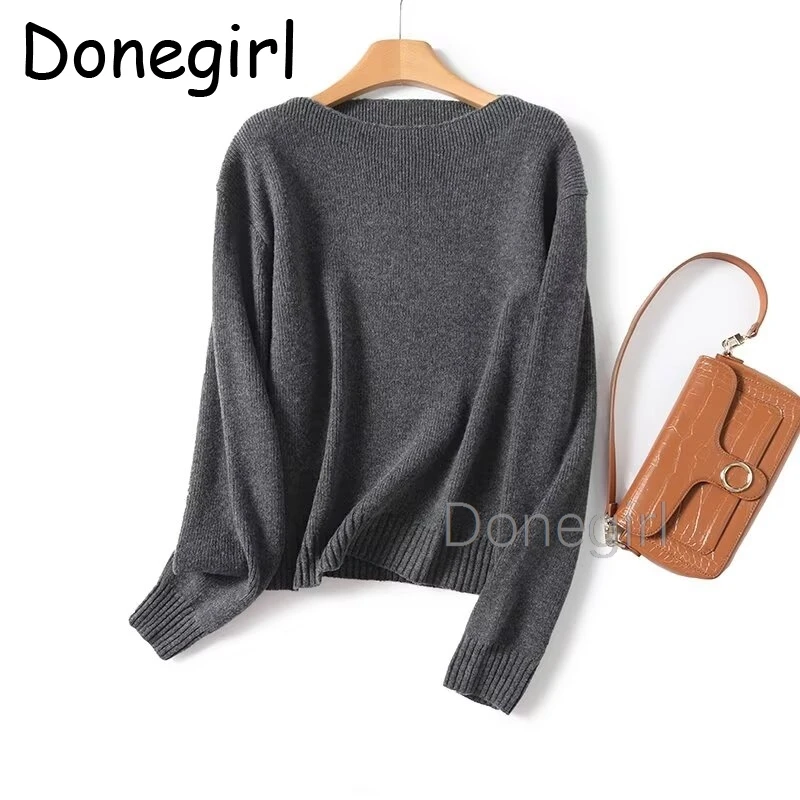 Donegirl ชุดกระโปรงสตรีหรูหราสเวตเตอร์แบบสวมหัวคอกลมถักสำหรับผู้หญิงใส่ในฤดูใบไม้ร่วงสูทไปงานปาร์ตี้แฟชั่นทรงหลวม