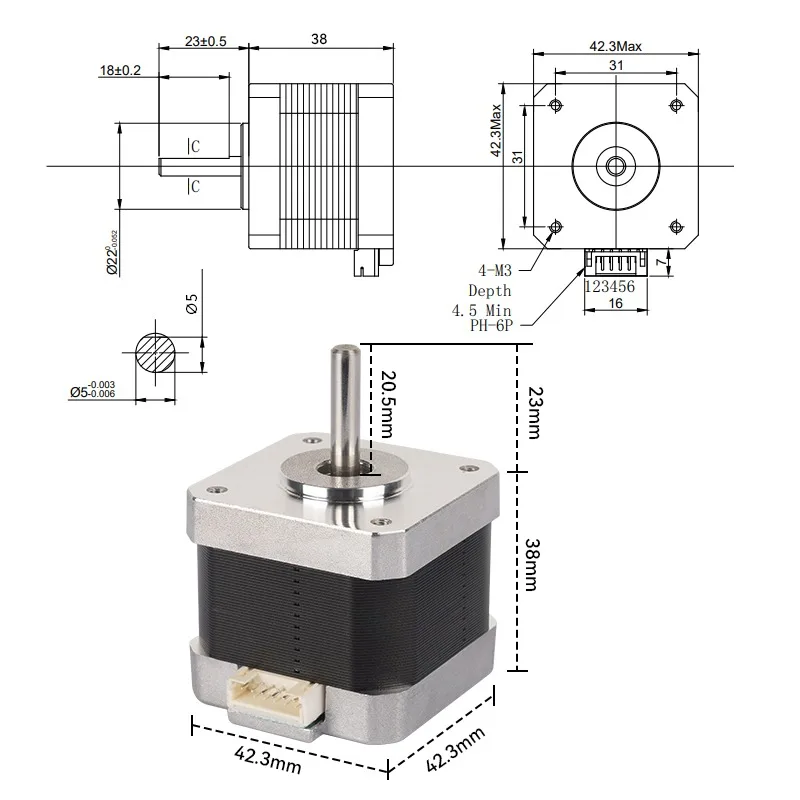 3D printer accessories 38mm height 42-step motor Printer DIY engraving machine motor Stepper motor 2