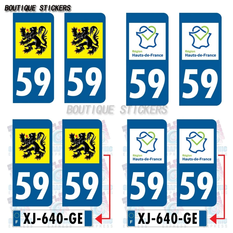 2Pcs Rounded Square Corner F59 NORD License Plate Sticker French License Plate Department 59 North Flanders Waterproof PVC Decal