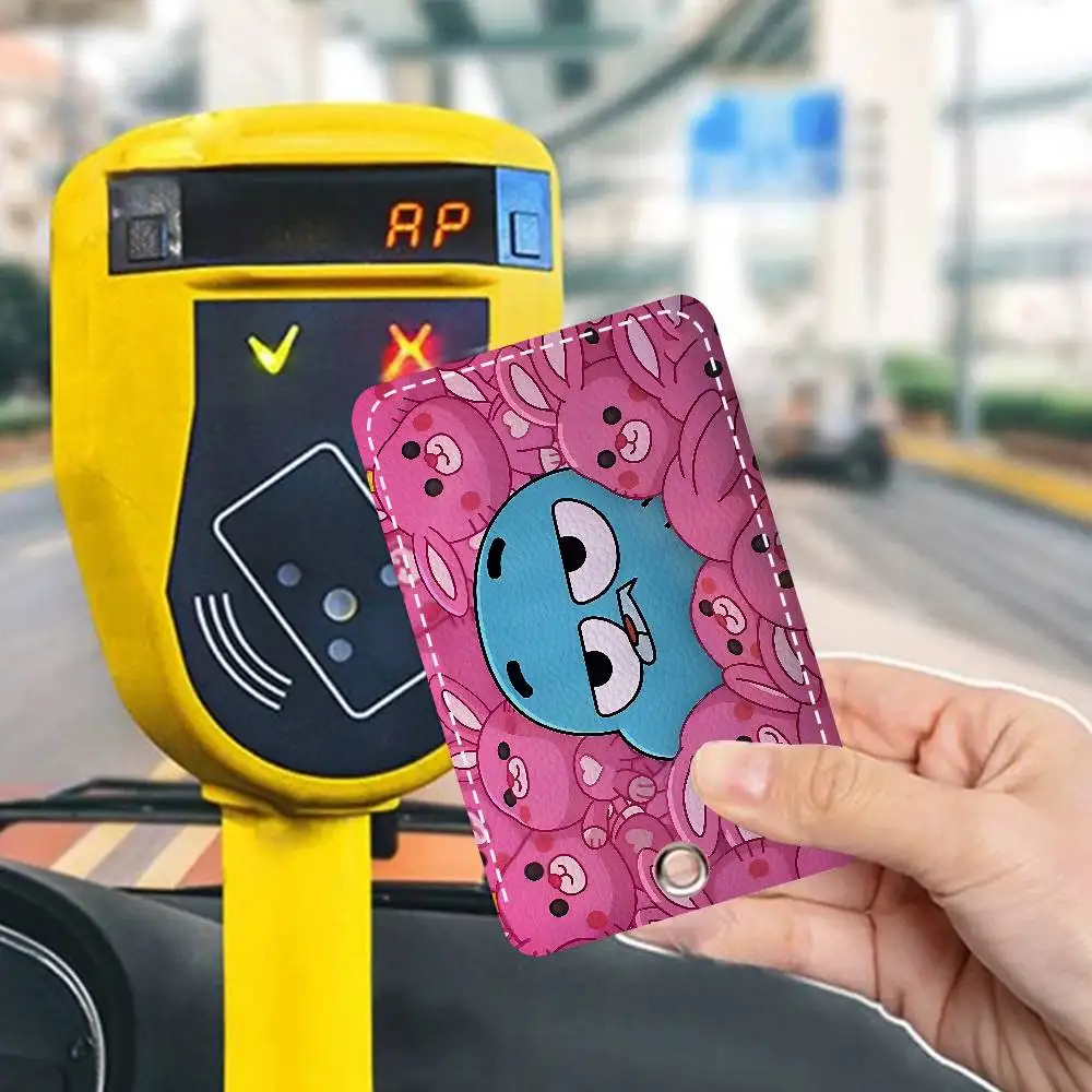The A-Amazing World Of G-Gumball Rectangle ID Card Case Keychain Access Card Key Tag Ring Leather Card Holder Key Ring Access