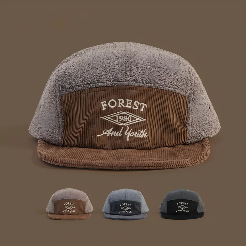 Corduroy Cap 5 Panel - Niche Amerikaanse Vintage Corduroy Color-Block Duck
