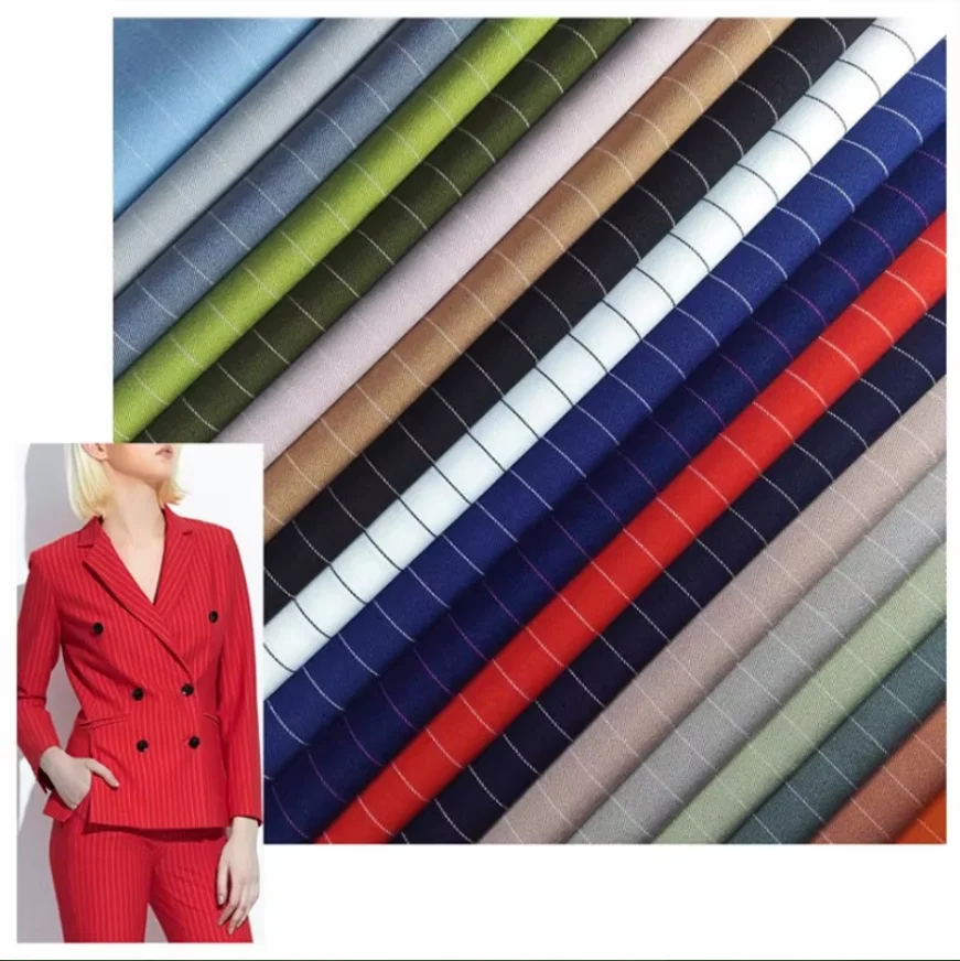 

Pinstripe Twill Fabric Elastic Polyester Women Suit Uniform Dress Shirt Skirt Fabric DIY Handmade width 1.5m*length 1m