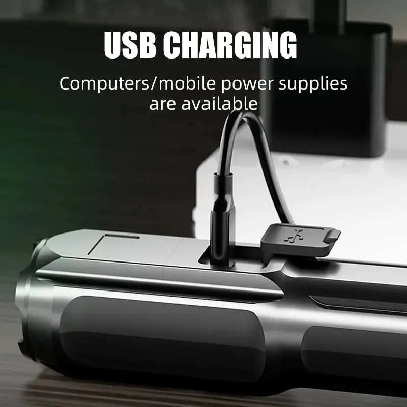 Lanterna led portátil recarregável usb à prova d'água zoom pesca caça acampamento 3 modos de iluminação lanterna tática tocha led