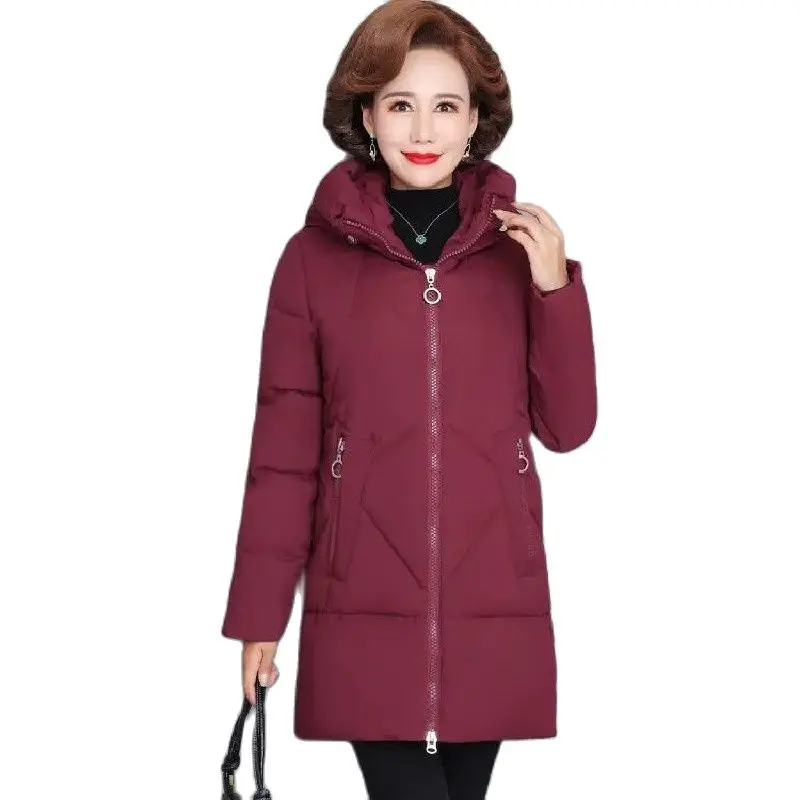 Cotton Padded Jacket Women\'s Parka 2022 New Winter Coats Long Sleeve Zipper Hooded Casual Middle-aged Clothes Mid-Length Outwear