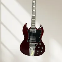 Free Shipping Hot Sale Dark Red SG Electric Guitar 2 Humbucker Pickup  Mahogany Body Tuilp Tuners Strong Explosive Power