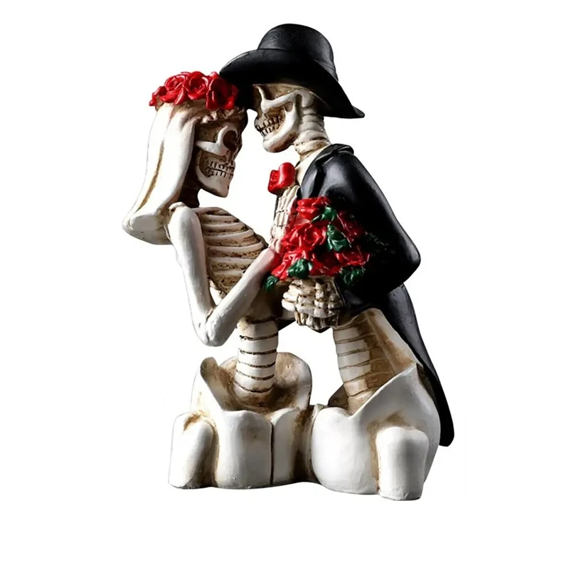 Resin Skeleton Figurine Halloween Decoration Gothic Lovers Romantic Bride & Groom Figurine Wedding Statue Gifts