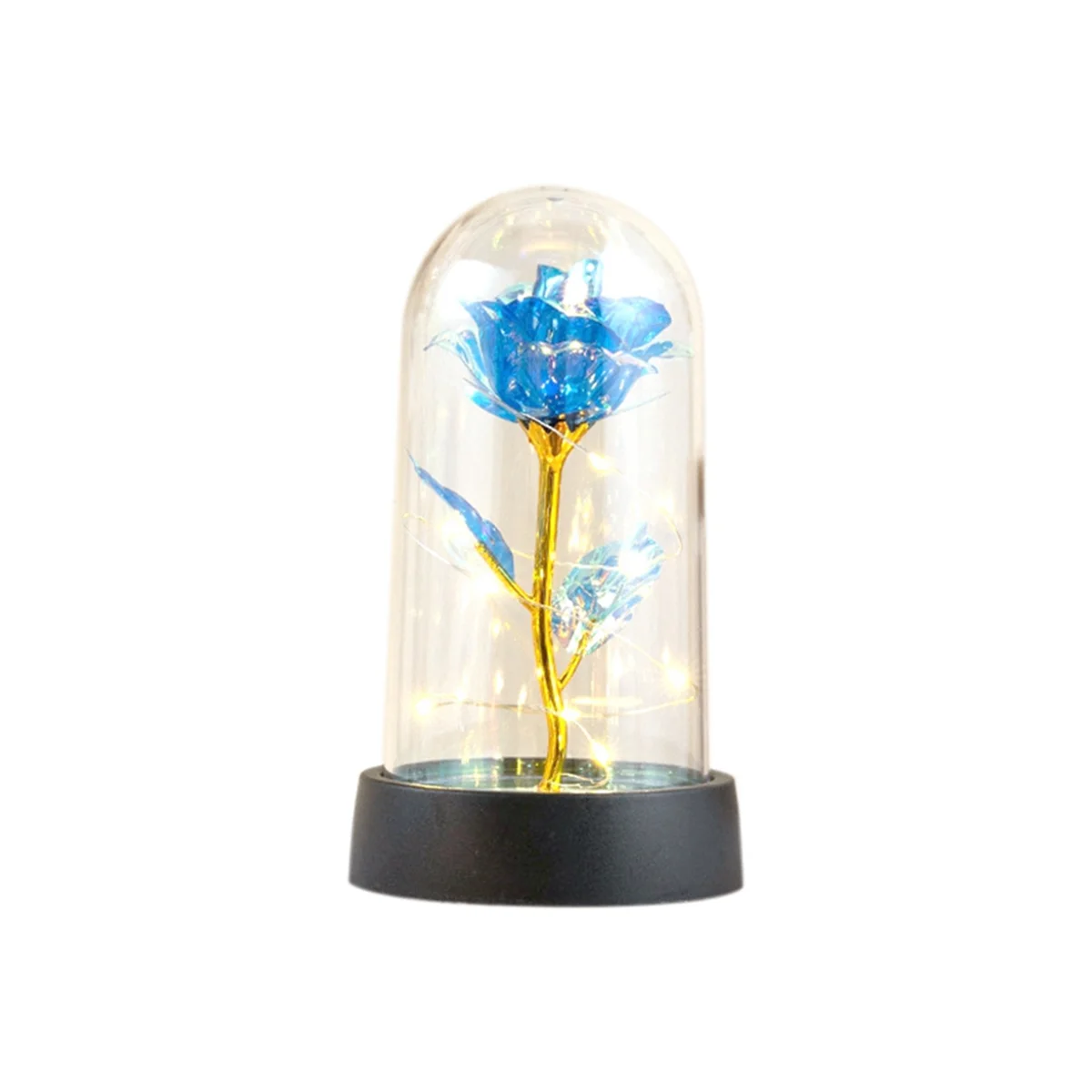 AT16 Valentines Day Rose Gift for Her - Galaxy Butterfly Rose in Glass Dome with LED Blue