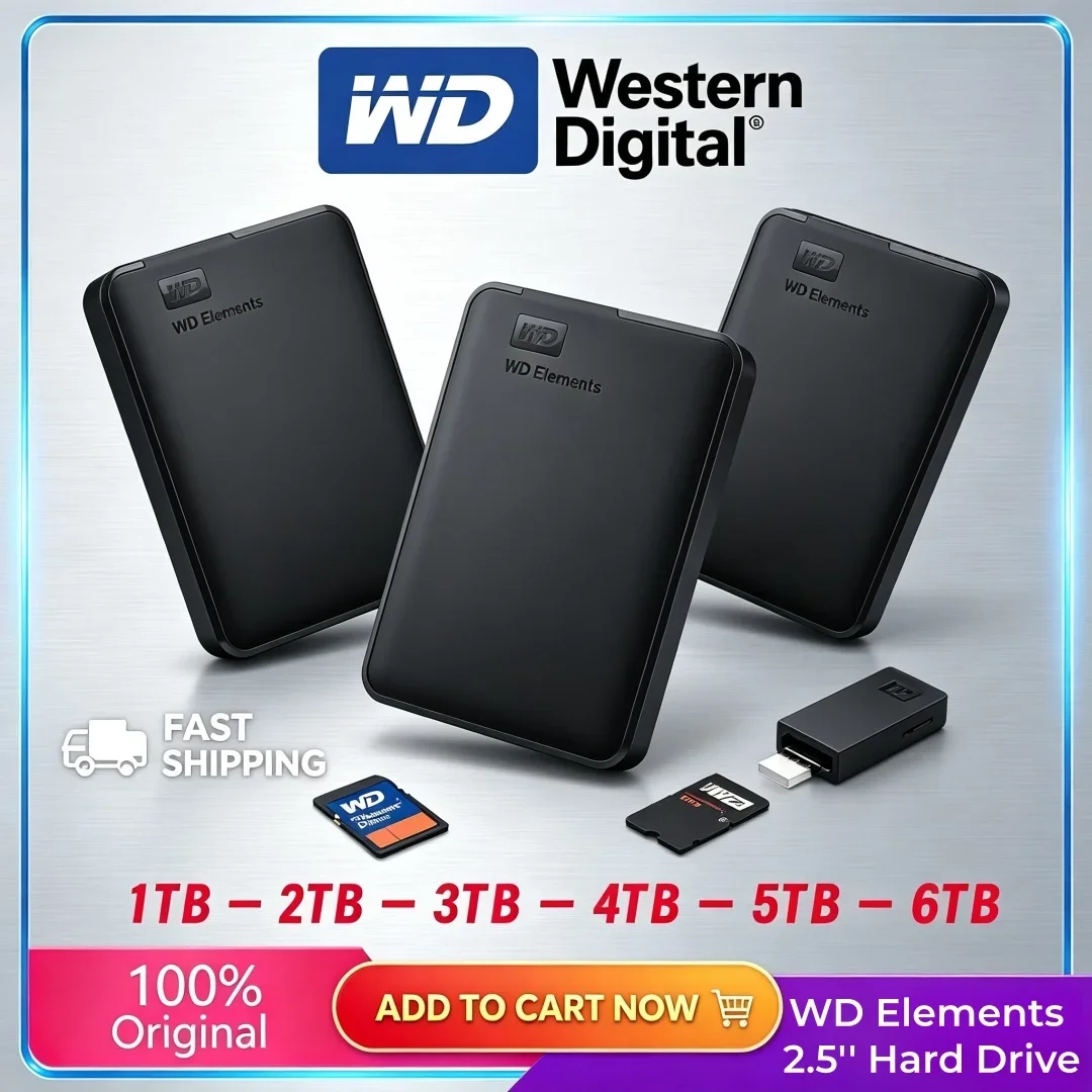 WD Western Digital USB3.0 Fast Transfer Mobile External Hard Disk 2.5" Mechanical HDD 1TB 2TB 4TB 5TB 6TB Large Storage Drive