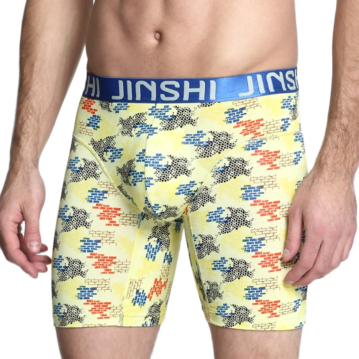 Jinshi Mens Boxer Briefs Long Leg Print Bamboo Boxers Homme Panties No Ride UP UnderPants