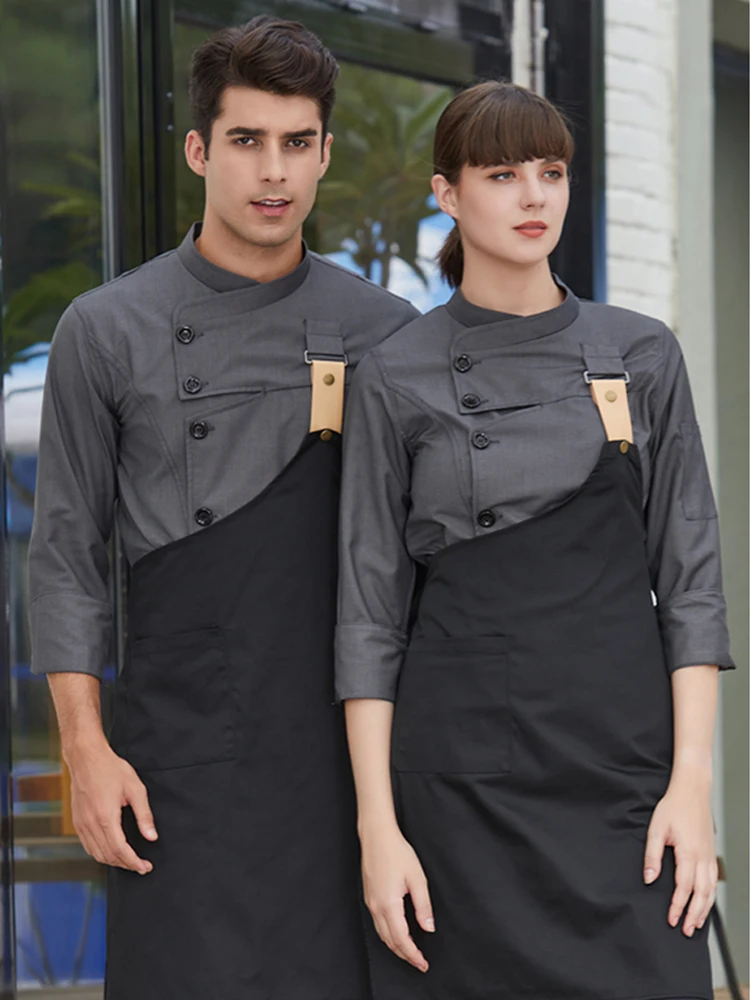 Restaurant Cooking Shirt Canteen Cook Coat Hotel Kitchen Uniform Long Sleeve Chef Jacket Bakery Waiter Work Clothes Tops +Apron