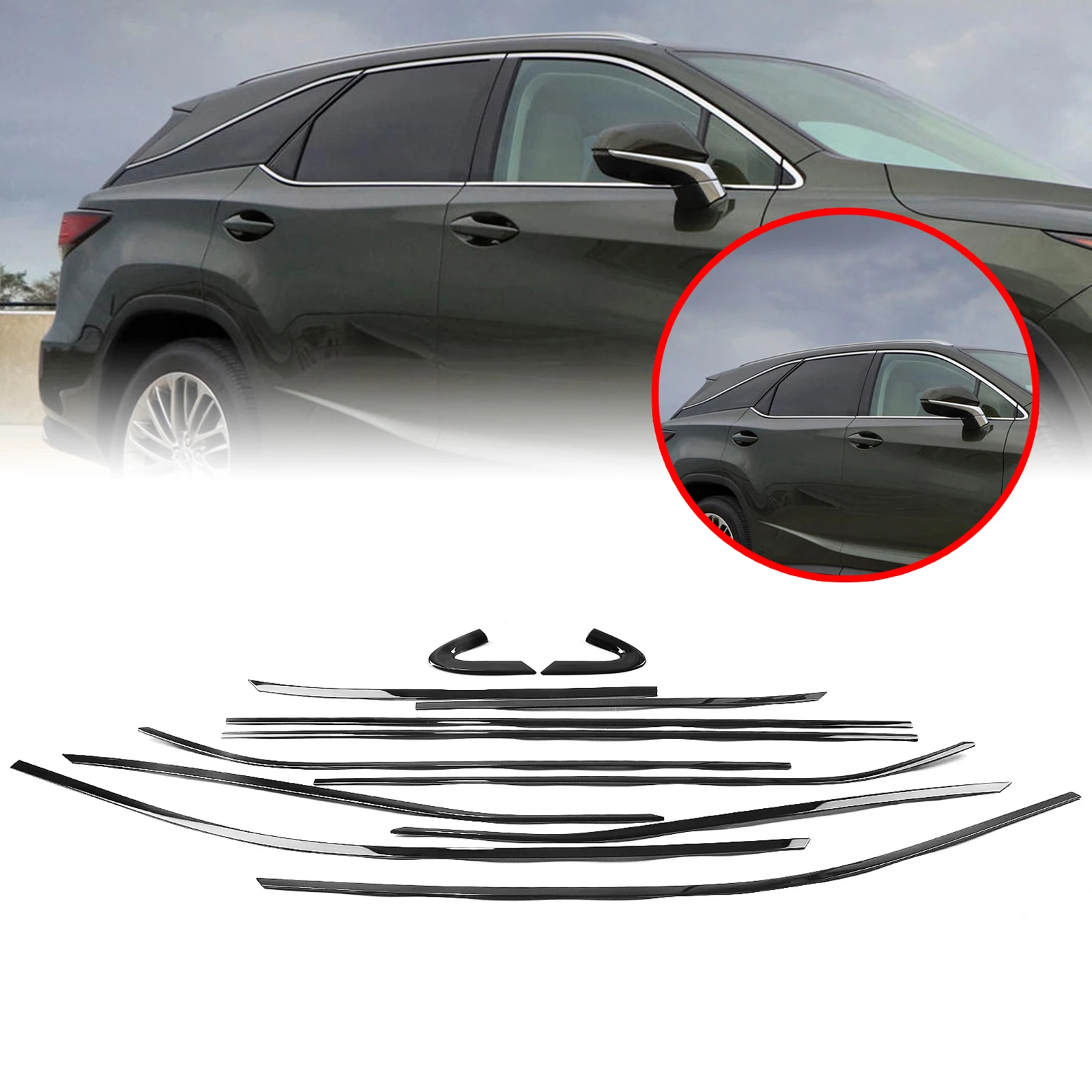 For Lexus RX 2016-2021 Exterior Window Trim Strip Titanium Black Door Waterproof Seal Shade Moulding Decorative