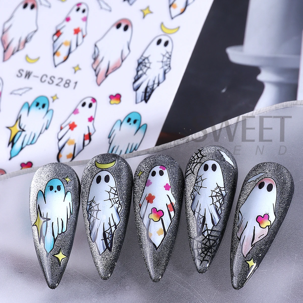 6 قطعة سلسلة كارتون الهالوين مسمار الفن ملصقات مخيف اليقطين العنكبوت ويب النار عنصر فرنسي لتقوم بها بنفسك لاصق الشارات مانيكير ديكور #6