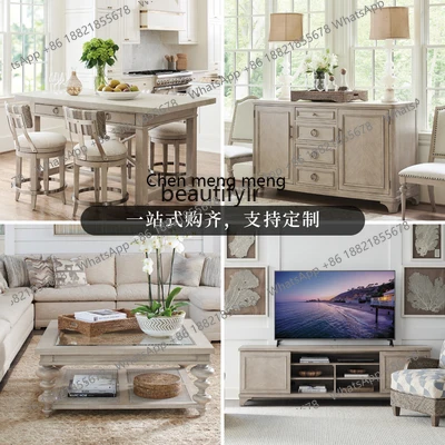 z183 American solid wood round dining table and chair combination old oak round household small apartment dining table