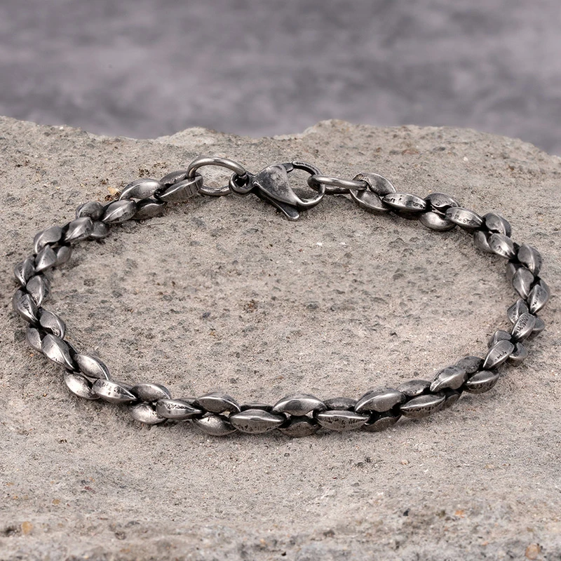 MKENDN Vintage Oxidized Black Punk Rock Link Chain Bracelets for Men Stainless Steel Antique Cubic Chain Male Pulseira