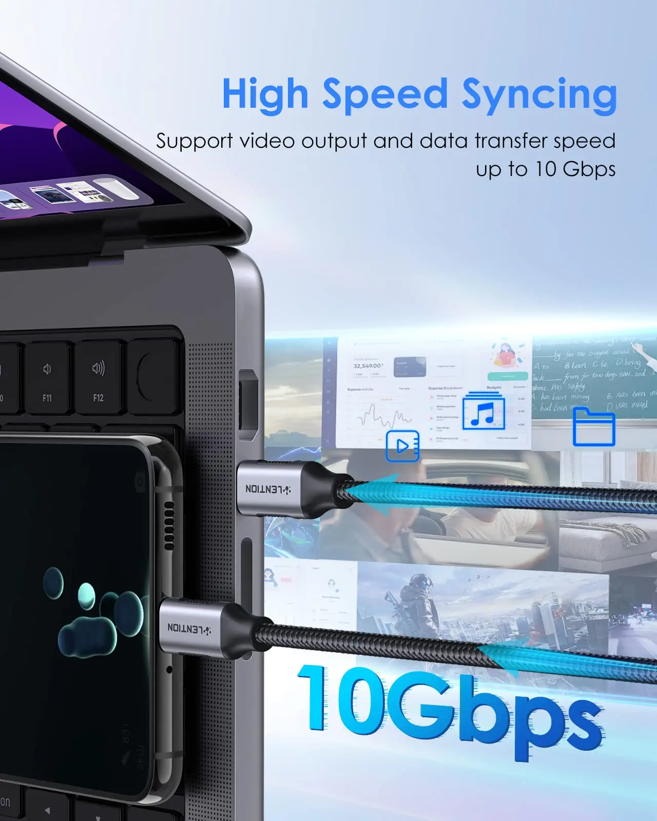 Lention USB C Charging Cable 100W Type C Charge 10Gbps Fast Data Transfer 4K/60Hz Video Braided Cord Compatible New MacBook Pro