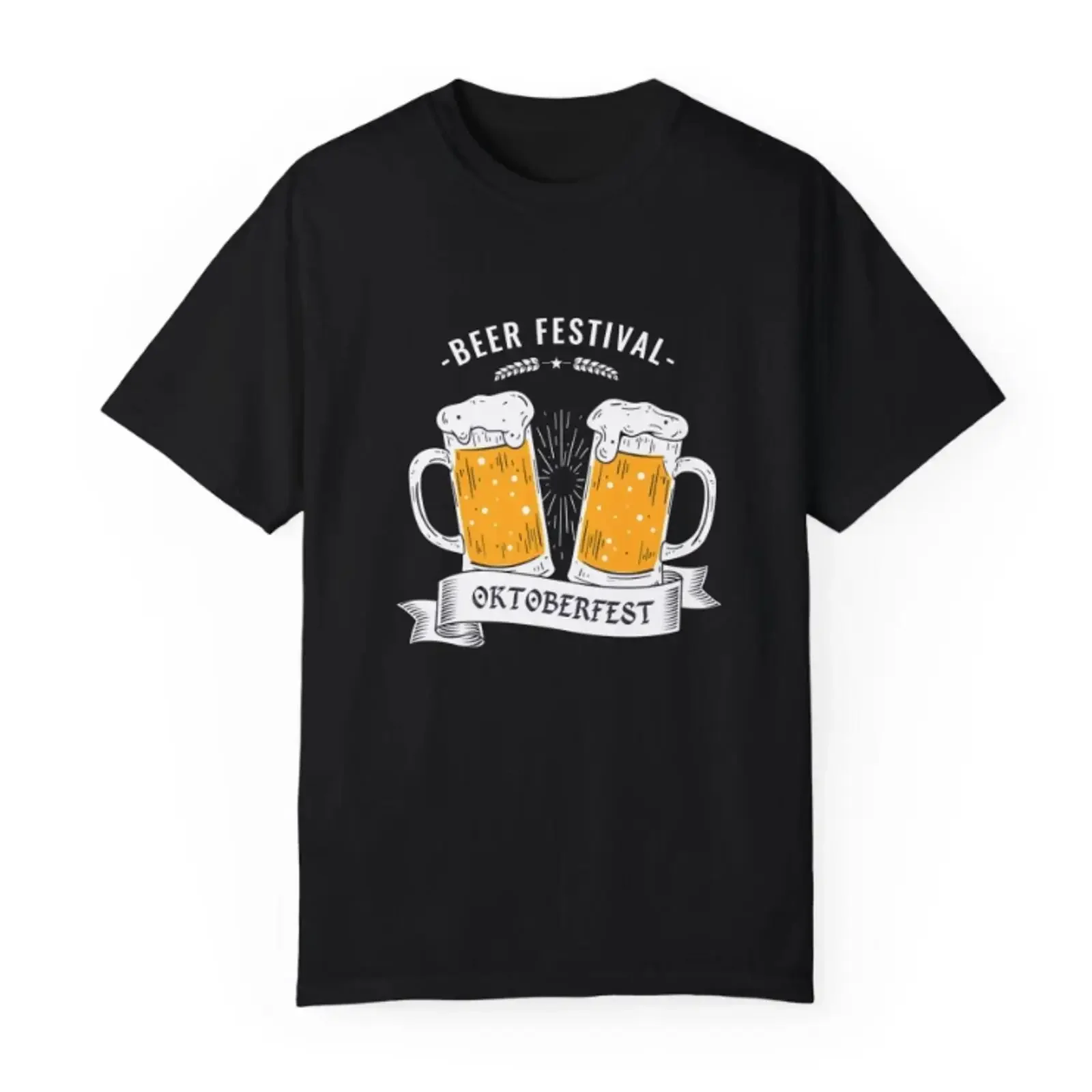 Hand drawn oktoberfest with pints T Shirt tee vintage Washed graphic homme streetwear Casual Soft Top For Everyday Wear
