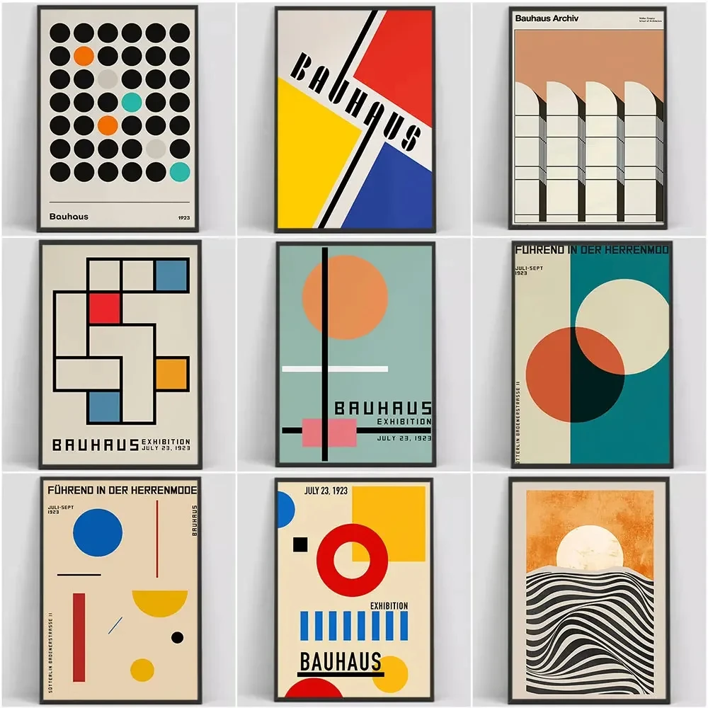 Abstract Bauhaus Exhibition Unique Geometric Canvas Painting Minimalist Art Posters and Print Wall Picture for Living Room Decor