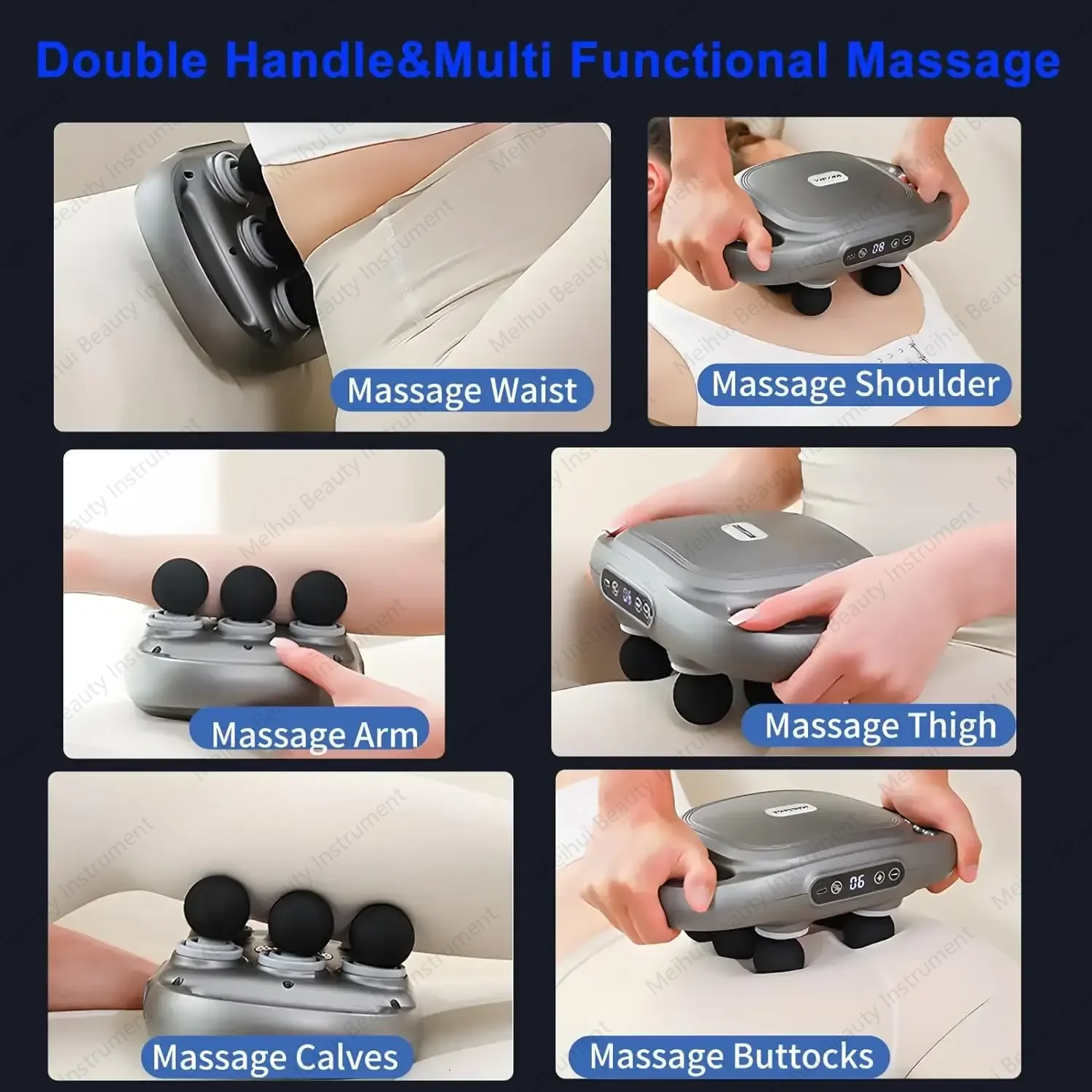 Factory White Handheld Massage Gun 6 Head Rechargeable Massage Gun Deep Tissue Back Massager Pain Relief Device