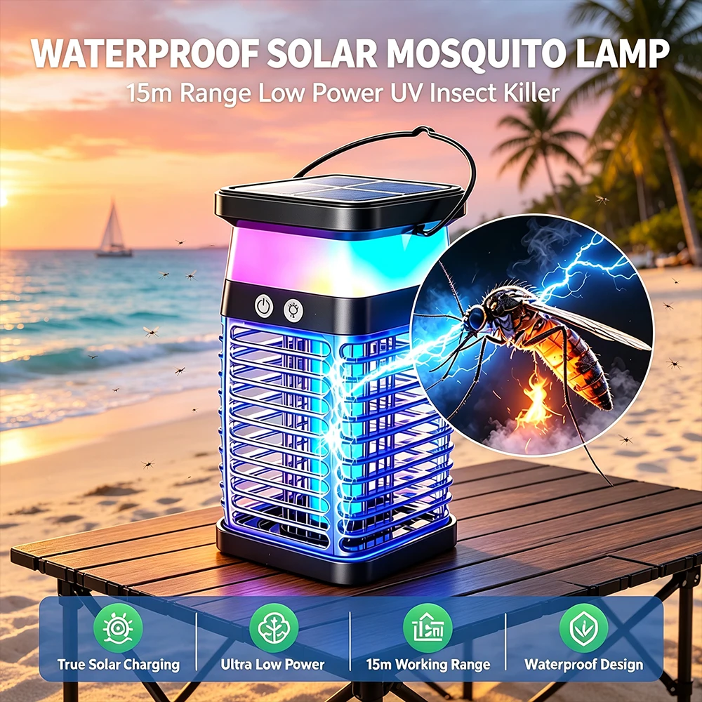 Multifunctional Solar UV Mosquito Zapper Dual Charge Design Waterproof Insect Trap Lamp For Indoor And Outdoor Use