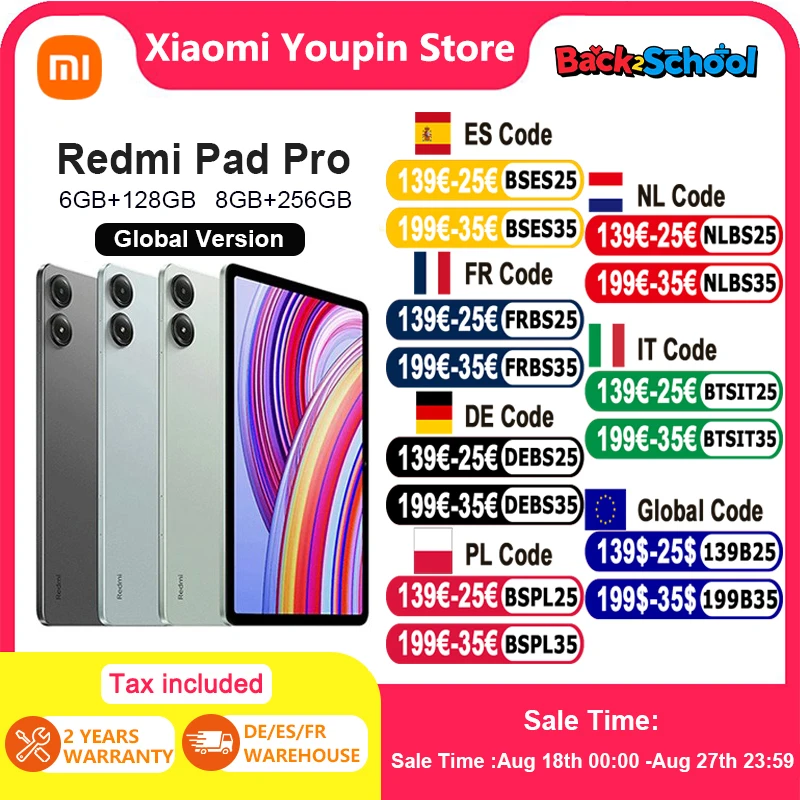Versione globale Xiaomi Redmi Pad Pro 12.1 2.5K 120Hz Display 10000mAh batteria 33W ricarica Tablet PC 8MP