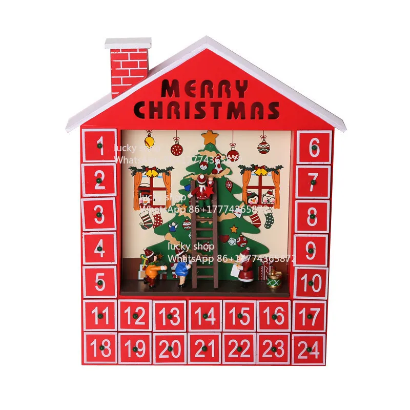 

Деревянный подарочный ящик для дома с календарем обратного отсчета и 24 маленькими подвесками.