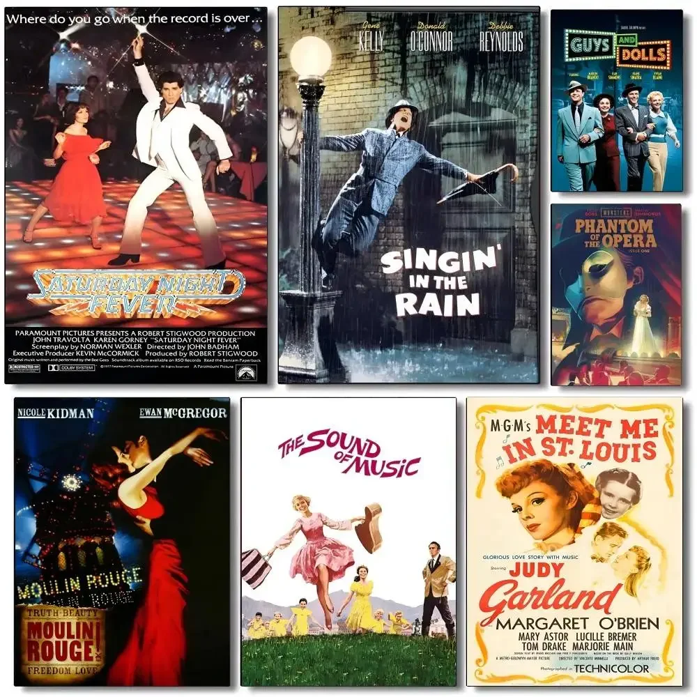 Classic Musical Movie Poster Print For Living Room Singing In The Rain Guys and Dolls Retro Opera Fi