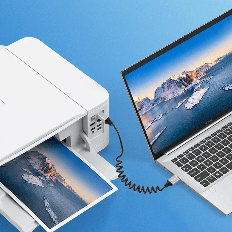 USB3.0 100CM/3.3FT USB A TYPE C Male Spring USB 3.0 T Printer Type-B Cable 5Gbps Data Transmission for SSD Disk External Hard D