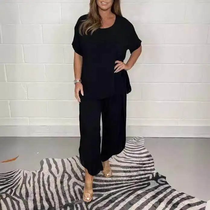 

Women's Loose plus Size Set Ele Commuting ort Sve Independent Station Cross-Border Product Autumn Long Sve Nine-P...