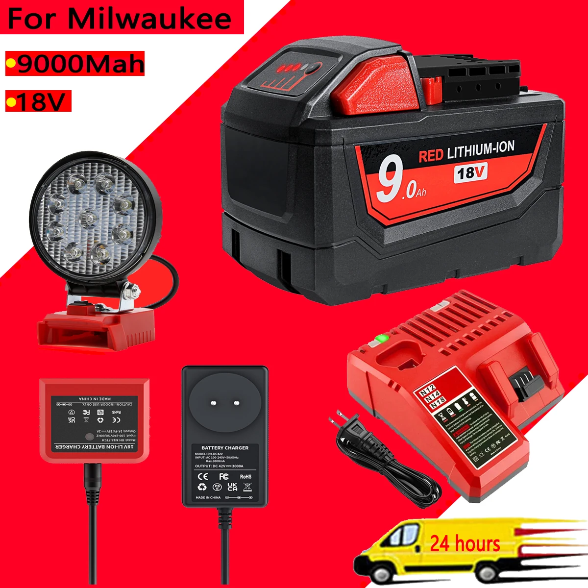 

For Milwaukee M18 Battery 18V 9.0Ah Replacement Lithium Battery for Milwaukee M18 48-11-1815 48-11-1850 2604-22 Battery Charger