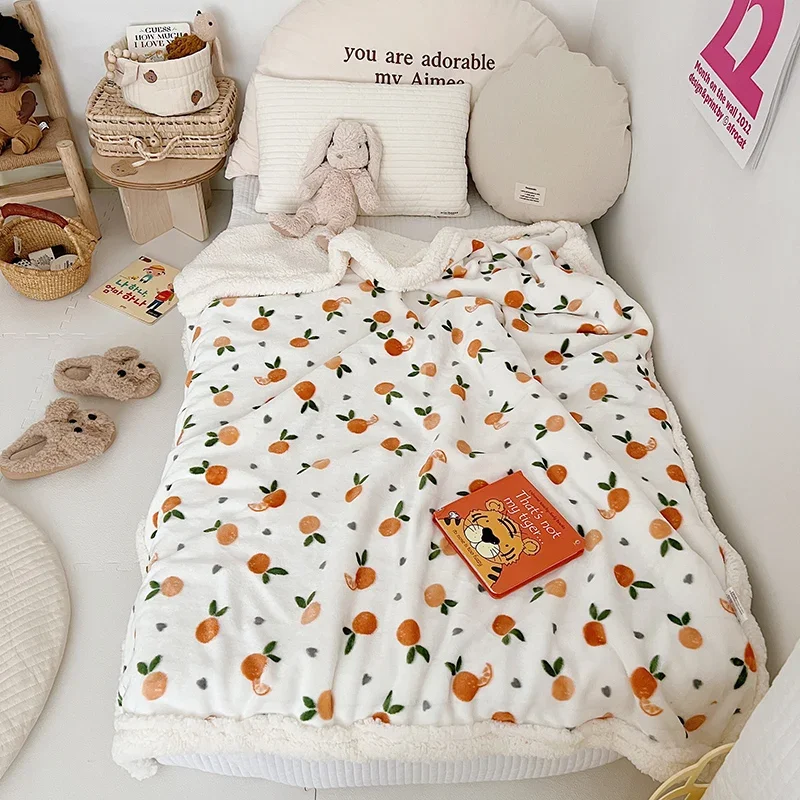 Orange Blanket Cute Fruits Throw Blanket Soft Fleece Blankets for Couch Bed Decor Bedroom Accessories Gifts for Women Girls Kids