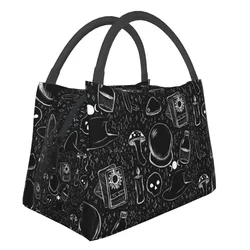 Witchy Chalkboard Spooky Witch Skull Insulated Lunch Bags for Women Resuable Goth Occult Halloween Thermal Cooler Lunch Tote