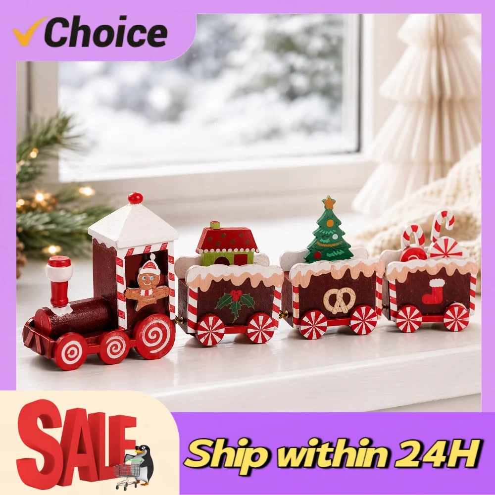 Wood Christmas Train Wooden Holiday Train Christmas Decor Detachable Wooden Carriages Figurine Navidad Decoration for Table