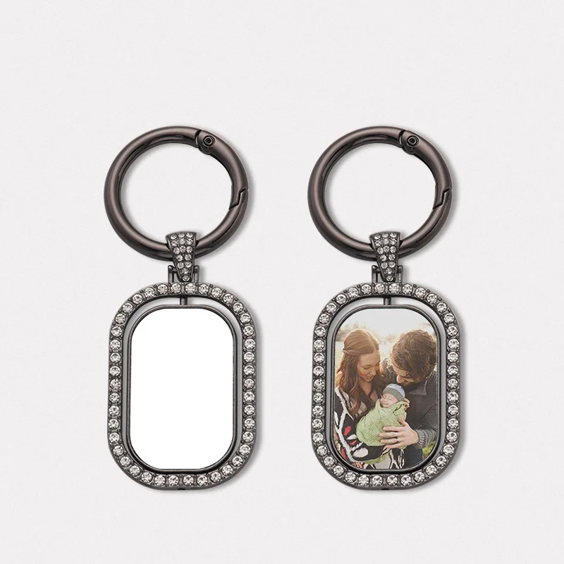 10pcs/lot Keychain Sublimation DIY White Single Blank Metal Oval Diamond setting Bag accessories