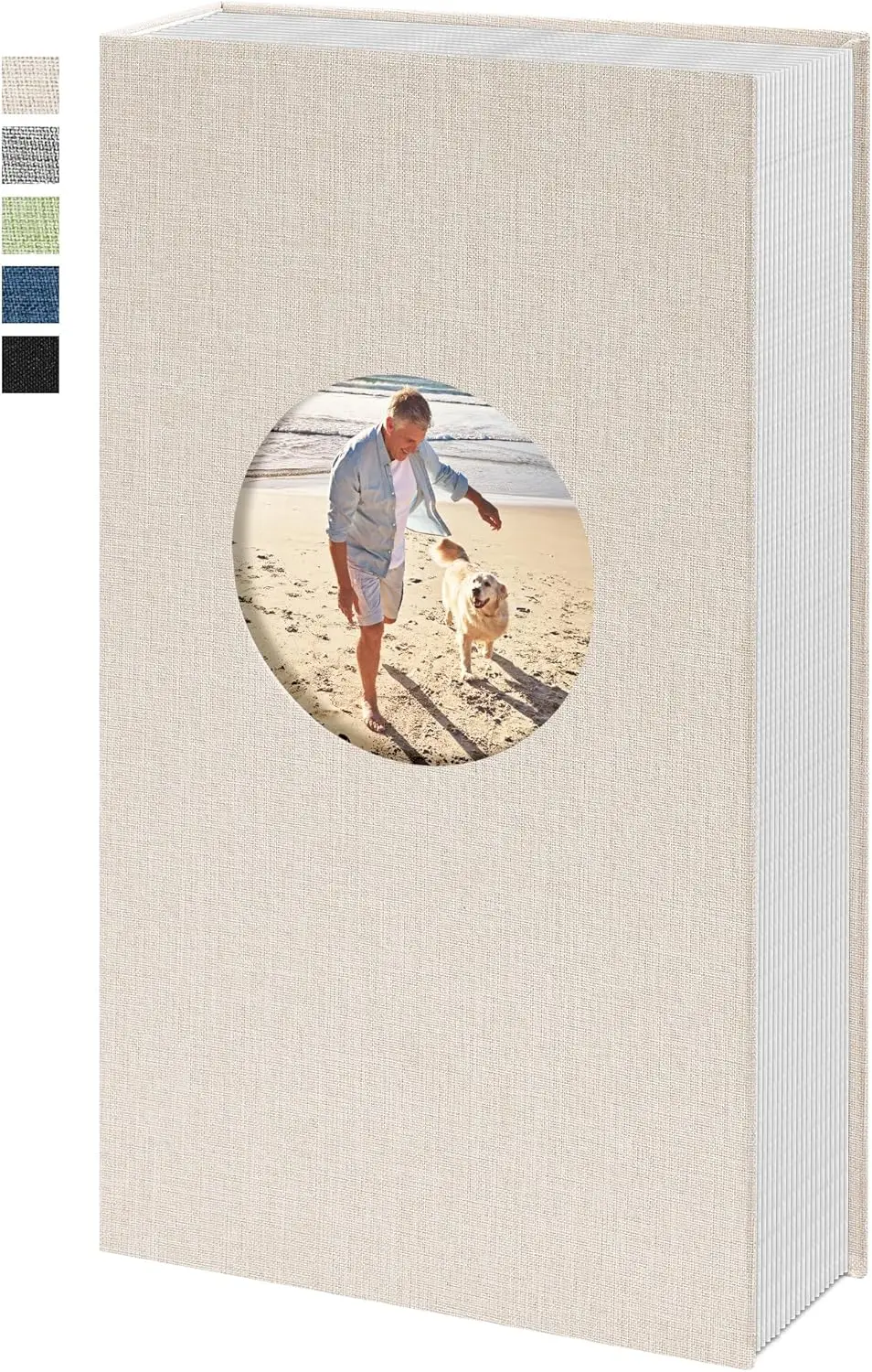 

Photo Album 4x6 Photos 420 Pockets Linen Cover Slip-in Photo Book with Round Window for Wedding Vacation, Beige