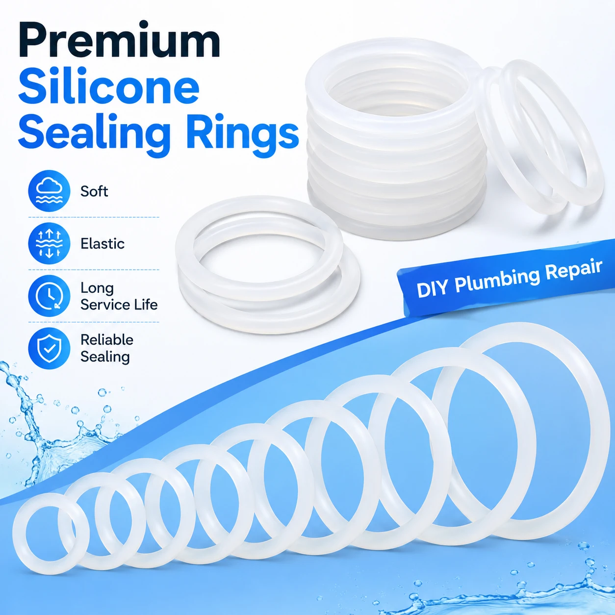 50-500Pcs White Silicone O Rings Kit, Multi-Size Rubber Sealing Washers Gaskets for Pipe, Faucet, Hose, DIY Repair
