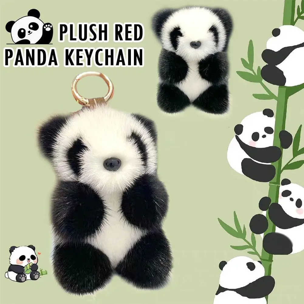 Cute Imitation Mink Fur Panda Keychain For Women Fluffy Animal Bag Charm Luxury Soft Panda Pendant Car Keyring Fashionable Gift