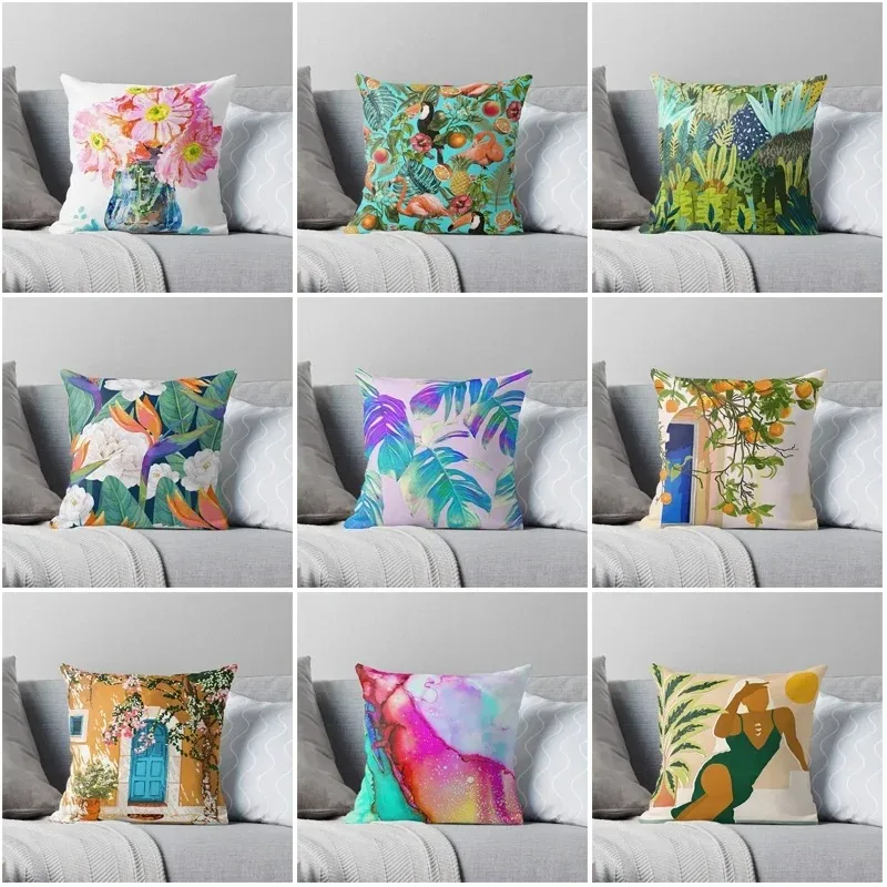 Home Decor Pillow Cover Tropical Fruit Plant Flower Pattern Print Office Sofa Luxury Cushion Cover