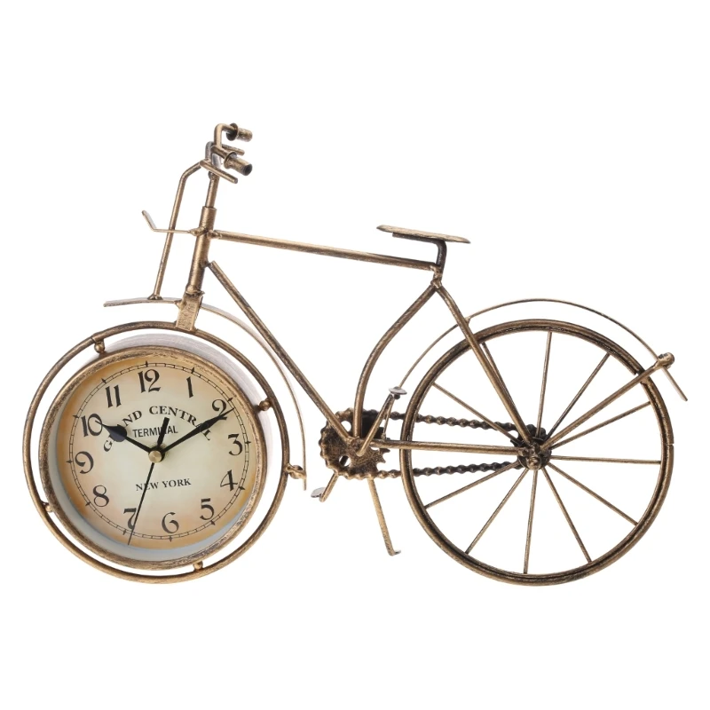 Desk Clock Vintage Table Bike Clock Wrought Iron Quiet Clock Decoration