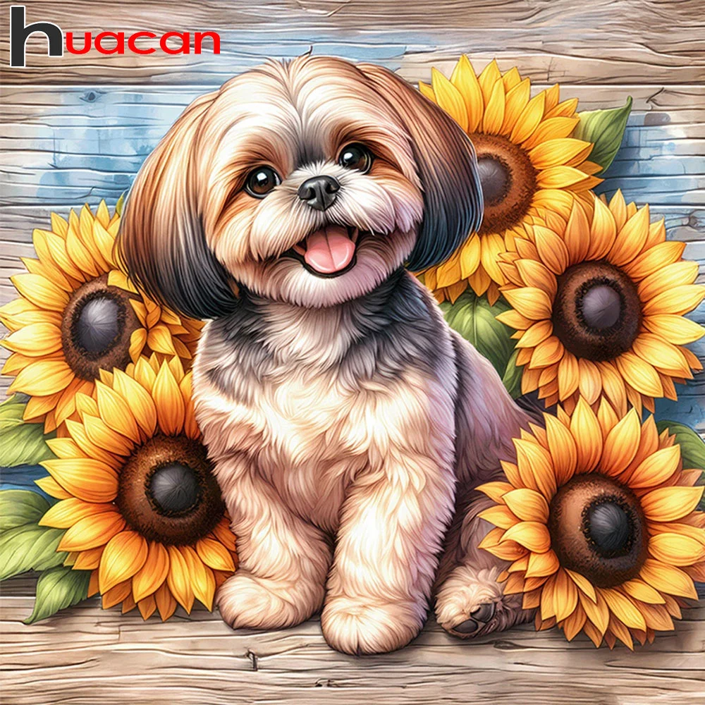 

Huacan алмазная живопись полные наборы собака животное мозаика домашний декор подсолнечник стразы Diy подарок вышивка распродажа Настенный декор