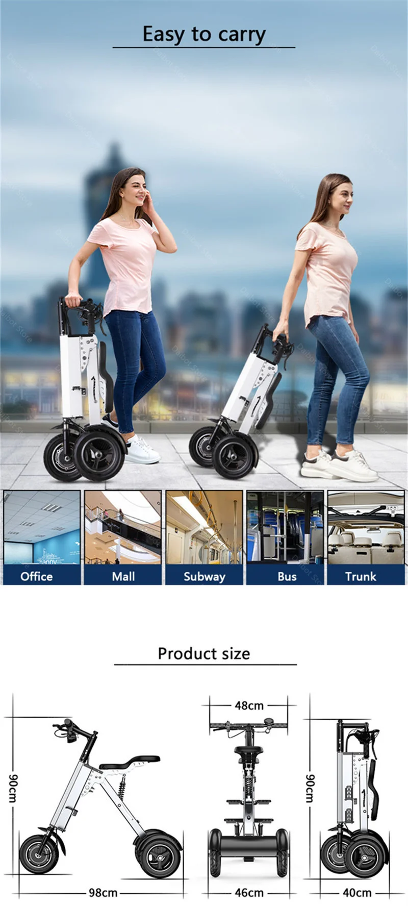 Eltern-Kind-Elektro-Scooter mit 3 Rädern und Sitz, 350W 36V, faltbarer Mobilitätsroller, leicht, für Familie und Erwachsene – Detail 4