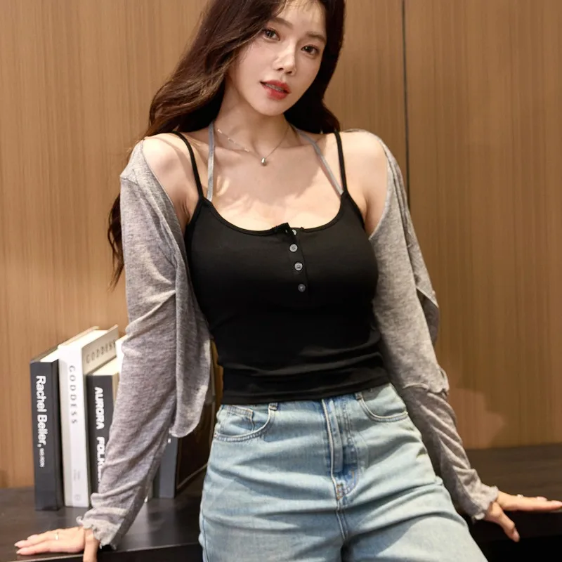 偽の 2 つのネックレス キャミソール、スパイシー ガール ベスト女性の夏服アウターウェアインナーウェアベース