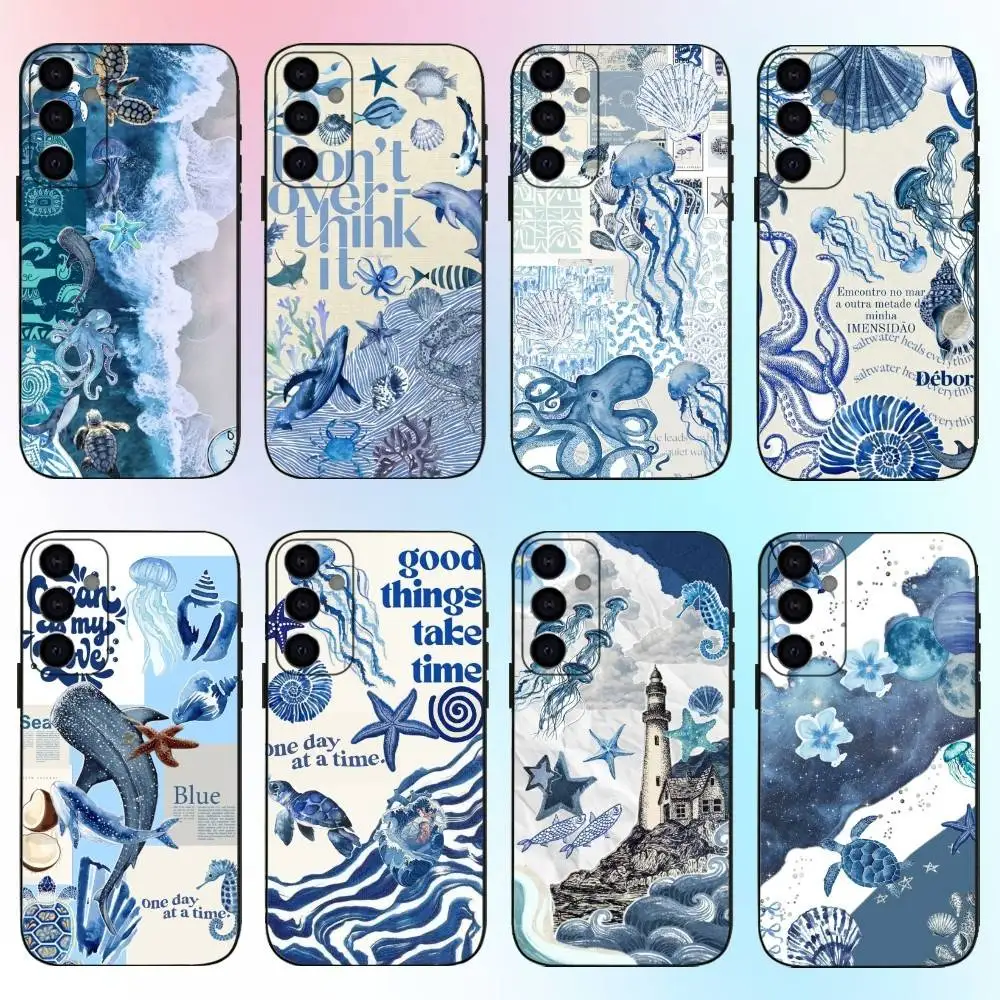 

Fashion Ocean Theme Phone Case For Samsung Galaxy A73,A72,A71,A70,A53,A52,A51,Others Soft Black Cover
